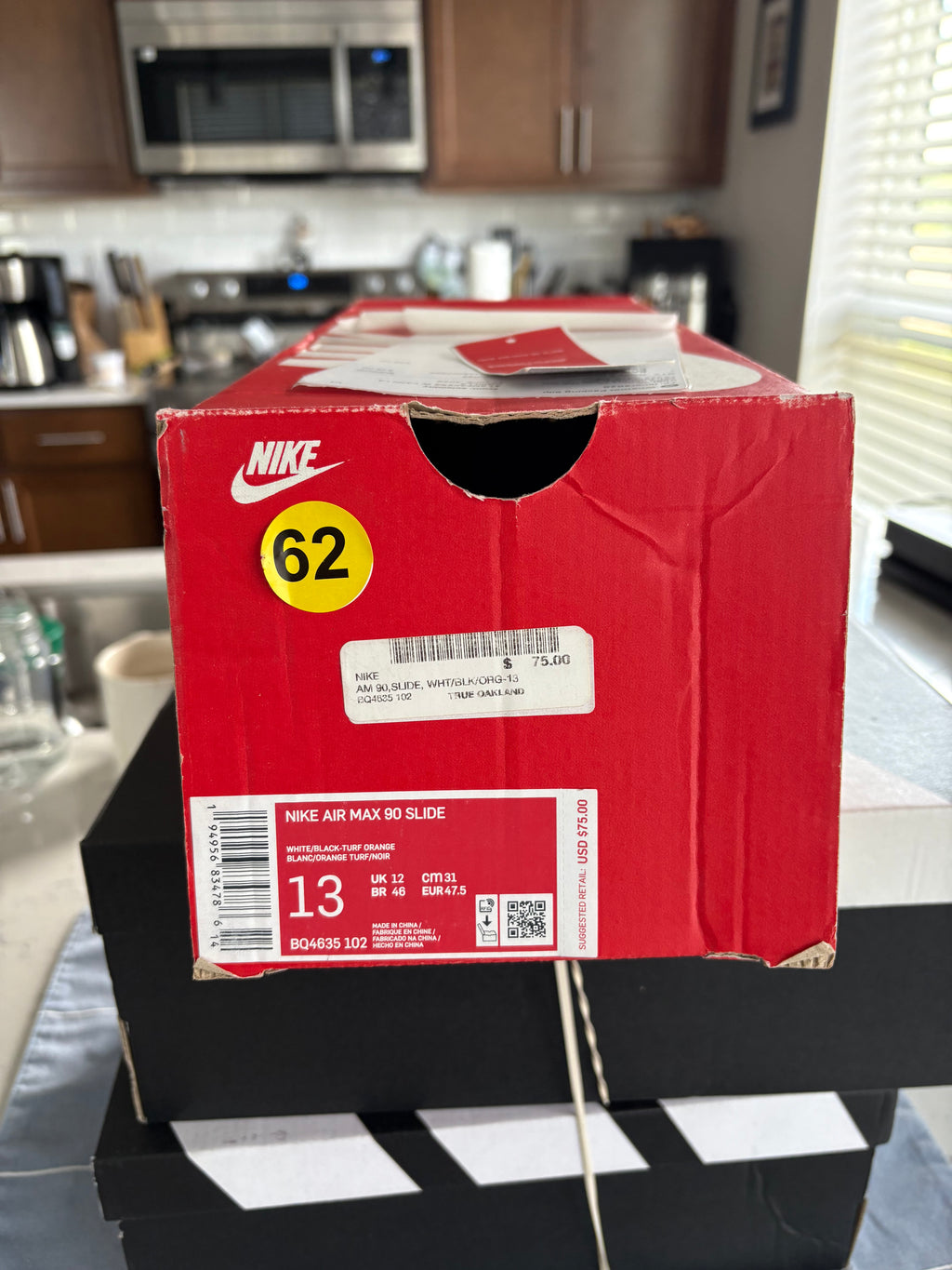Nike Air Max 90 Slide "White/Black/Turf Orange" — Men's Size 13