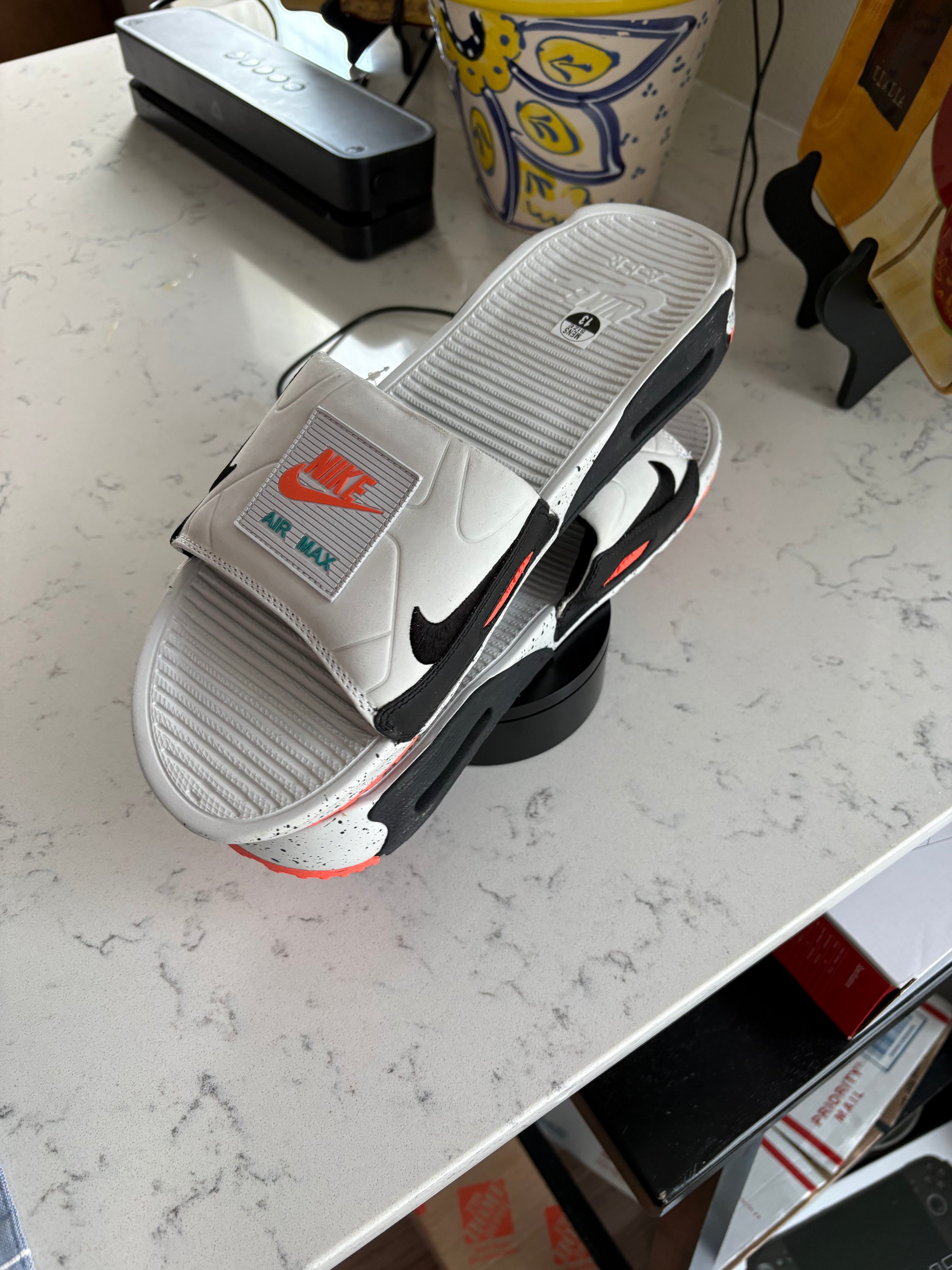 Nike Air Max 90 Slide "White/Black/Turf Orange" — Men's Size 13