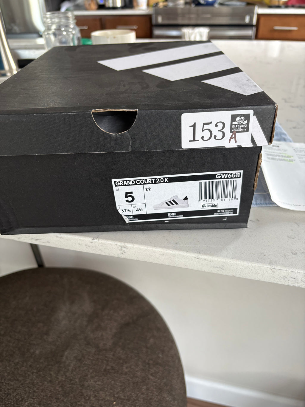 Adidas Grand Court 2.0 K "White/Black" — Kids Size 5