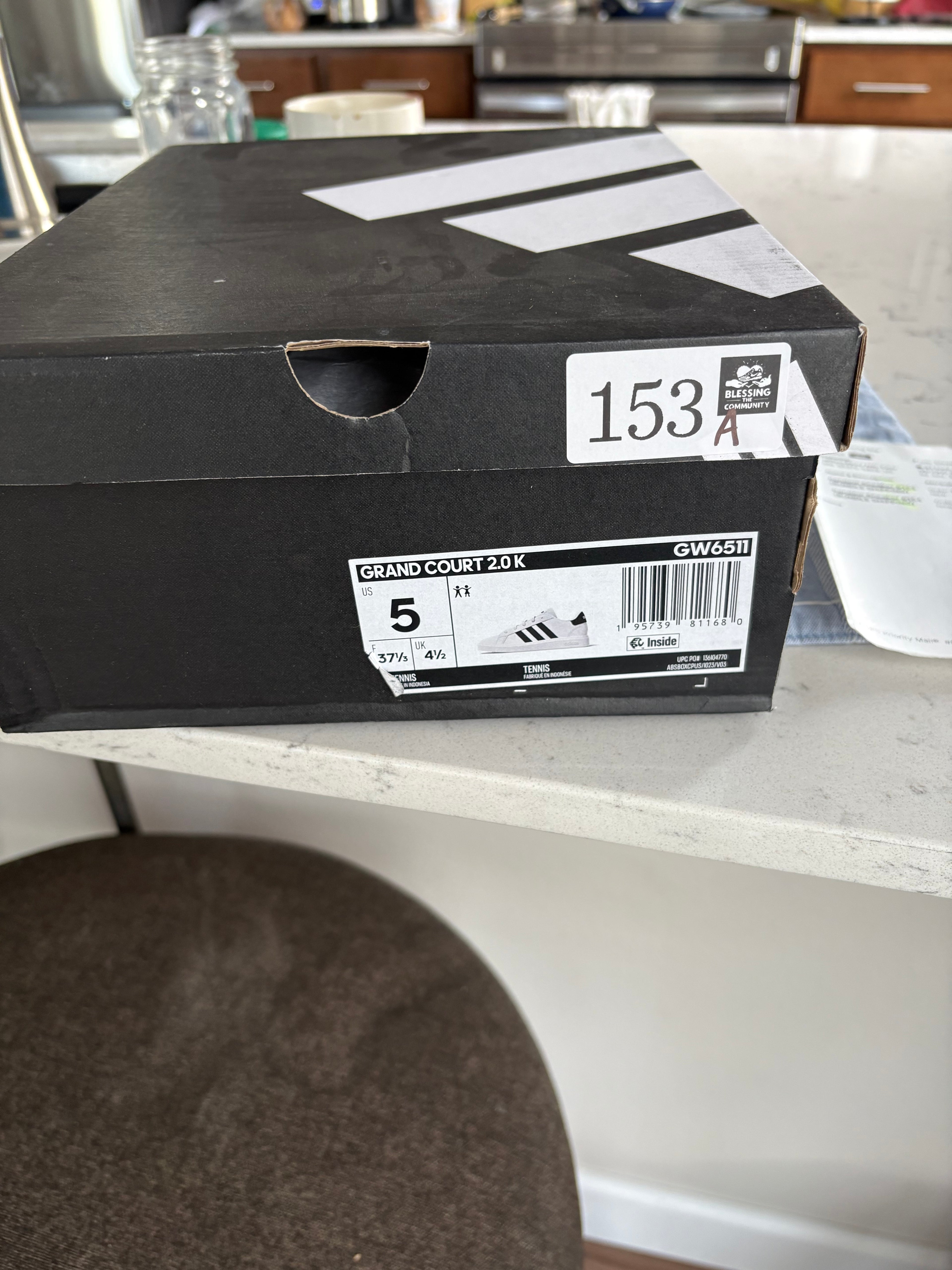 Adidas Grand Court 2.0 K "White/Black" — Kids Size 5