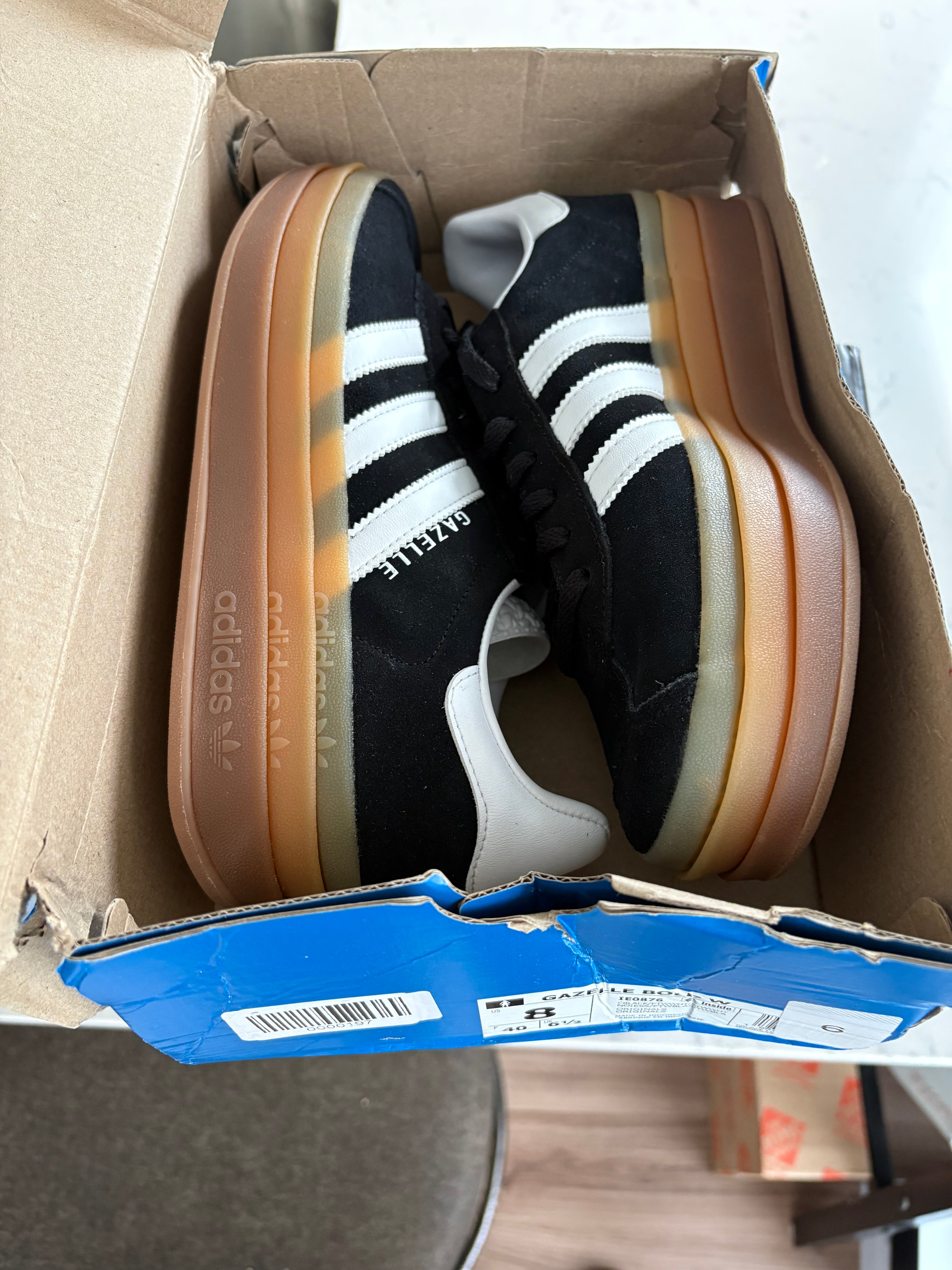 Adidas Gazelle Bold W "Black/White/Gum" — Women's Size 8
