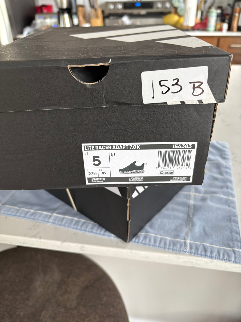 Adidas Lite Racer Adapt 7.0 K "Triple Black" — Kids Size 5