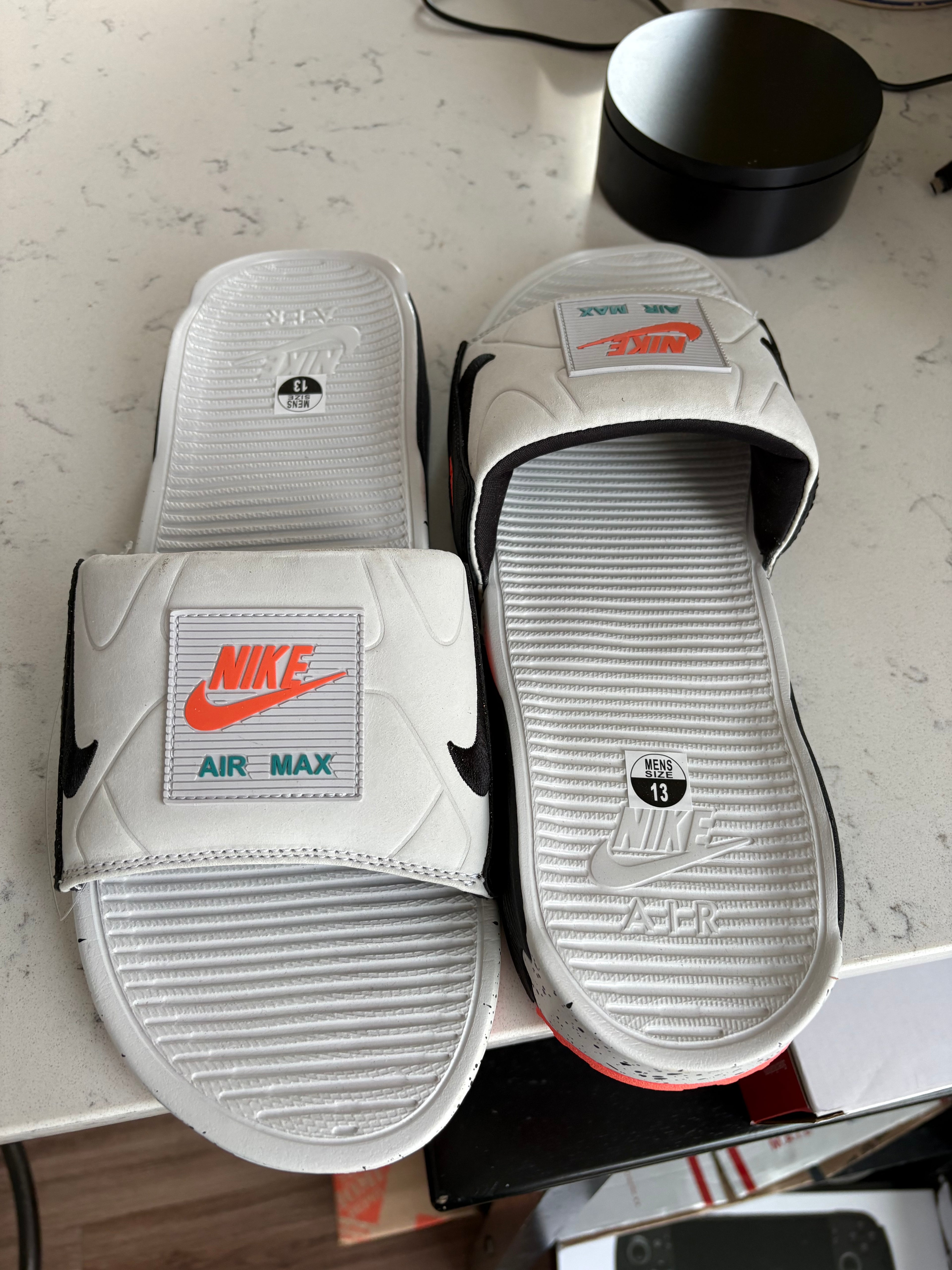 Nike Air Max 90 Slide "White/Black/Turf Orange" — Men's Size 13