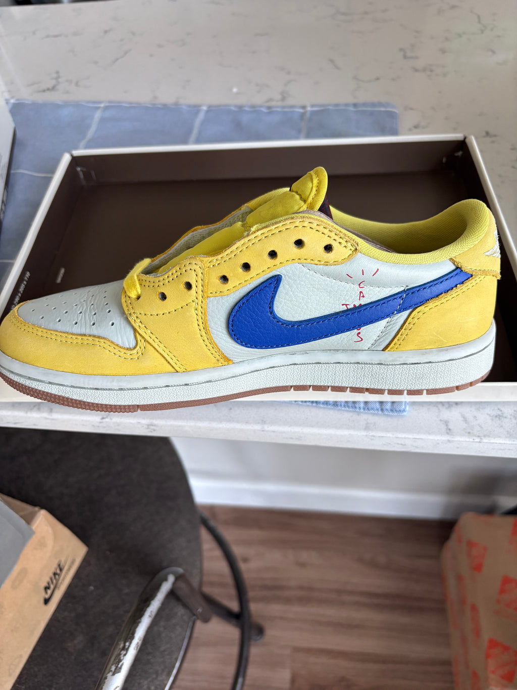 Travis Scott x Air Jordan 1 Low “Canary” — Men’s Size 5