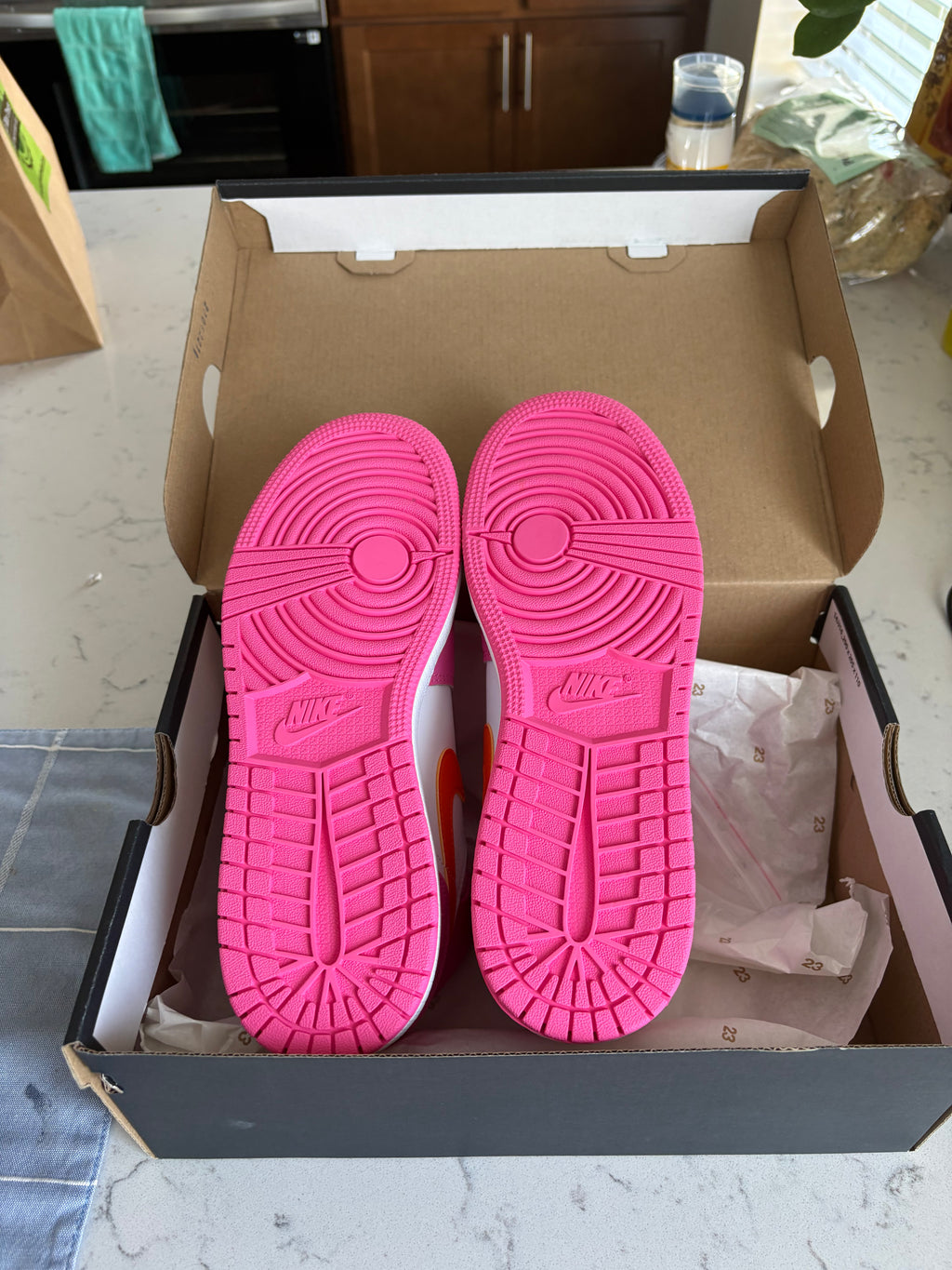Air Jordan 1 Mid "Pinksicle/Safety Orange" — Grade School Size 6Y