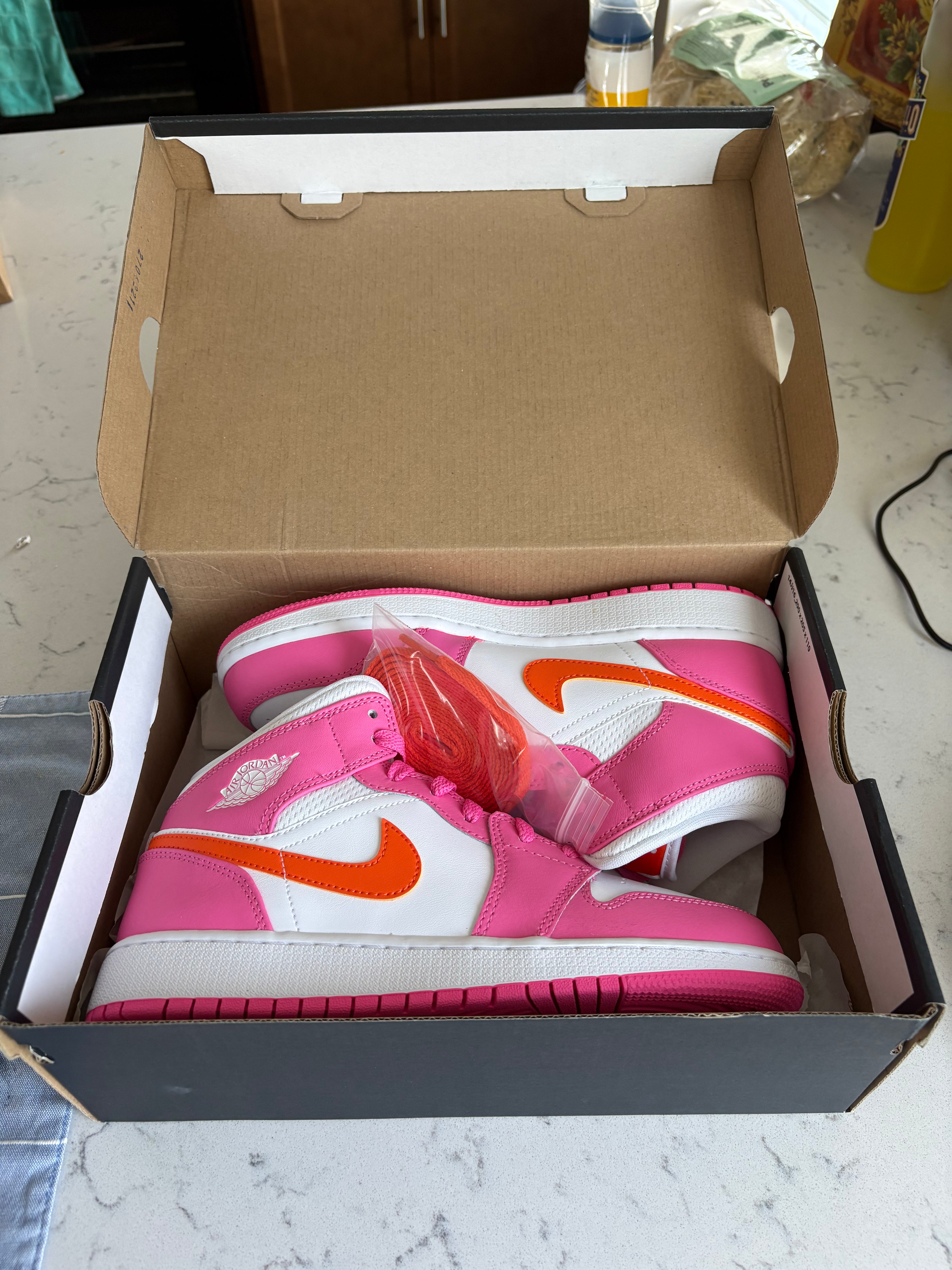 Air Jordan 1 Mid "Pinksicle/Safety Orange" — Grade School Size 6Y