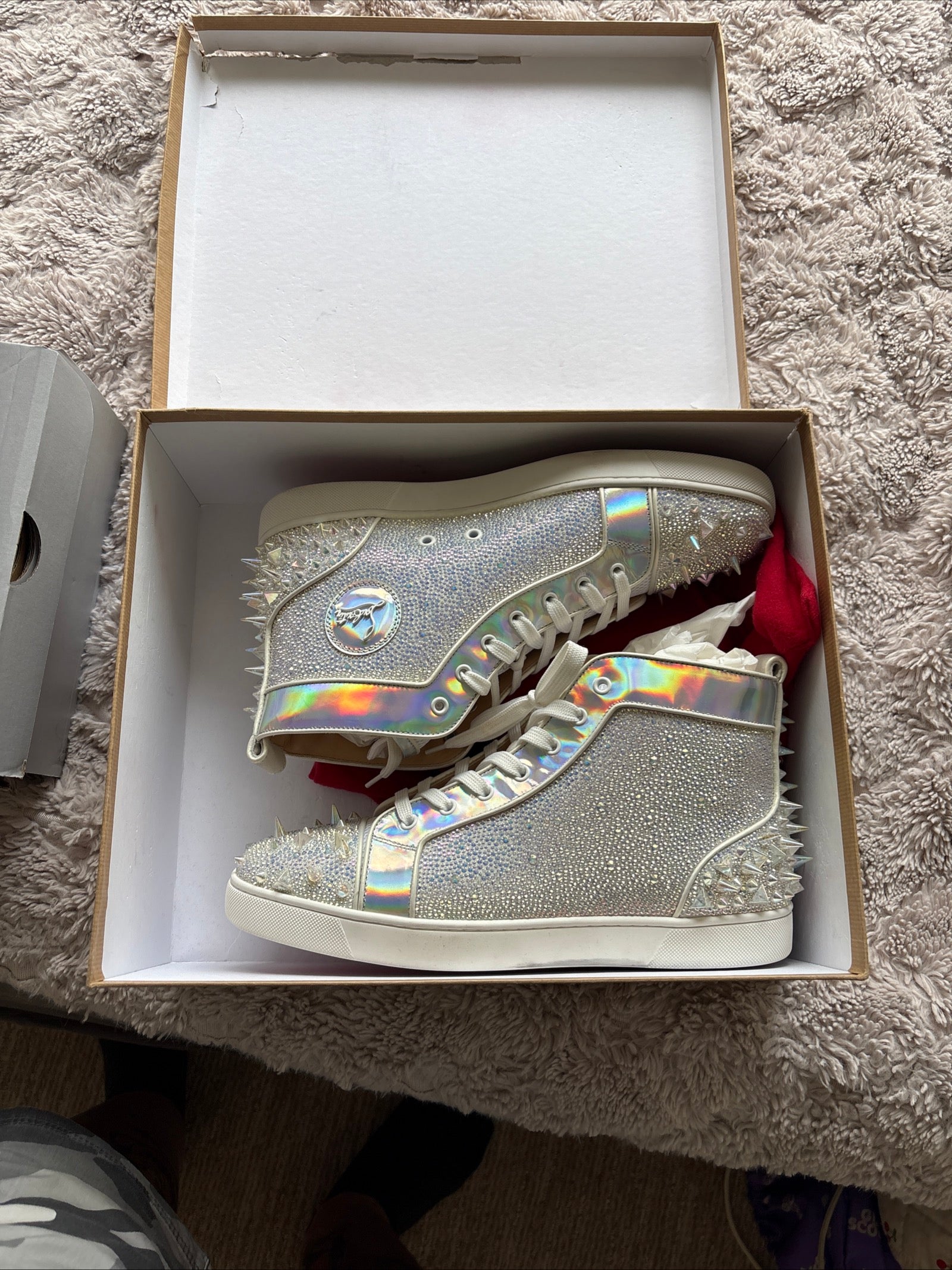 Christian Louboutin Louis Spikes Crystal High-Top Sneakers — Size 46