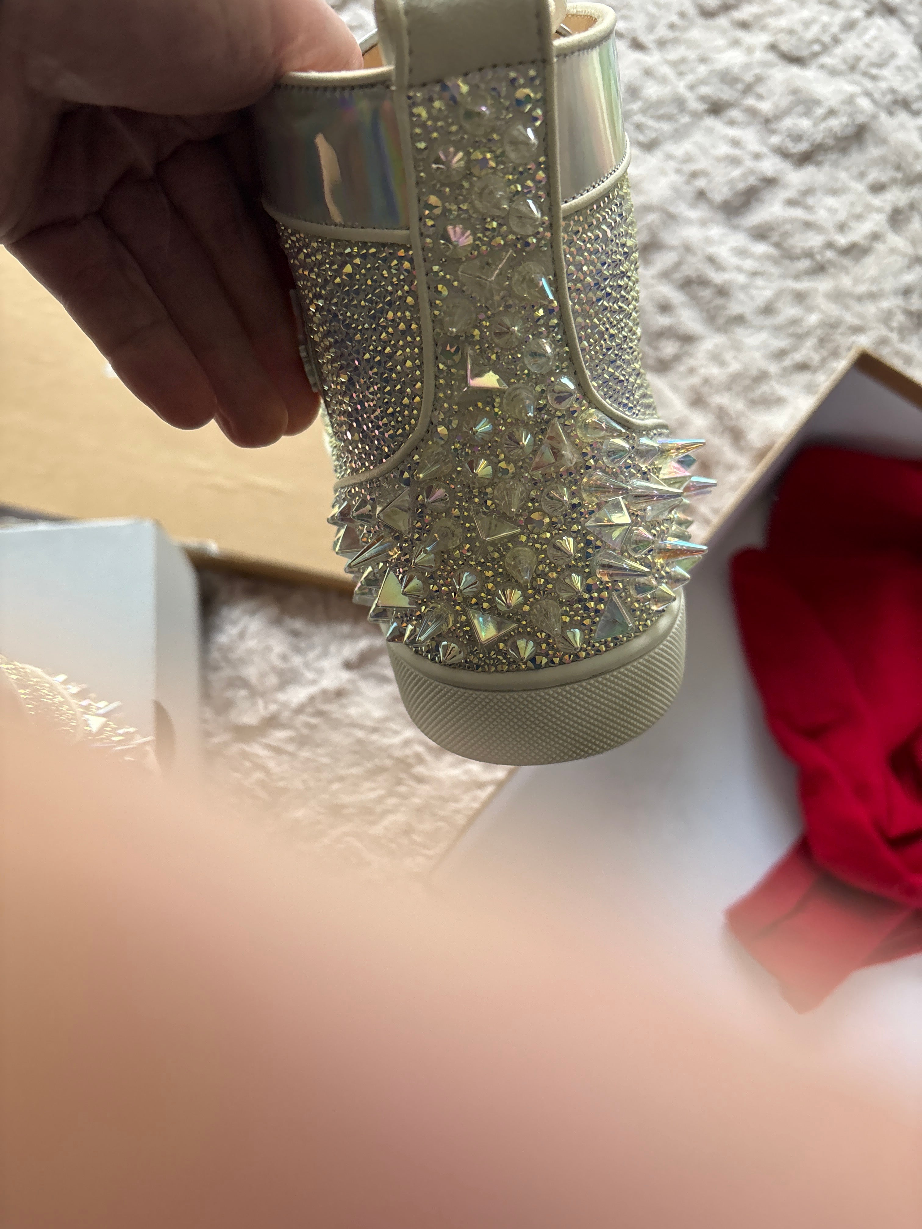 Christian Louboutin Louis Spikes Crystal High-Top Sneakers — Size 46