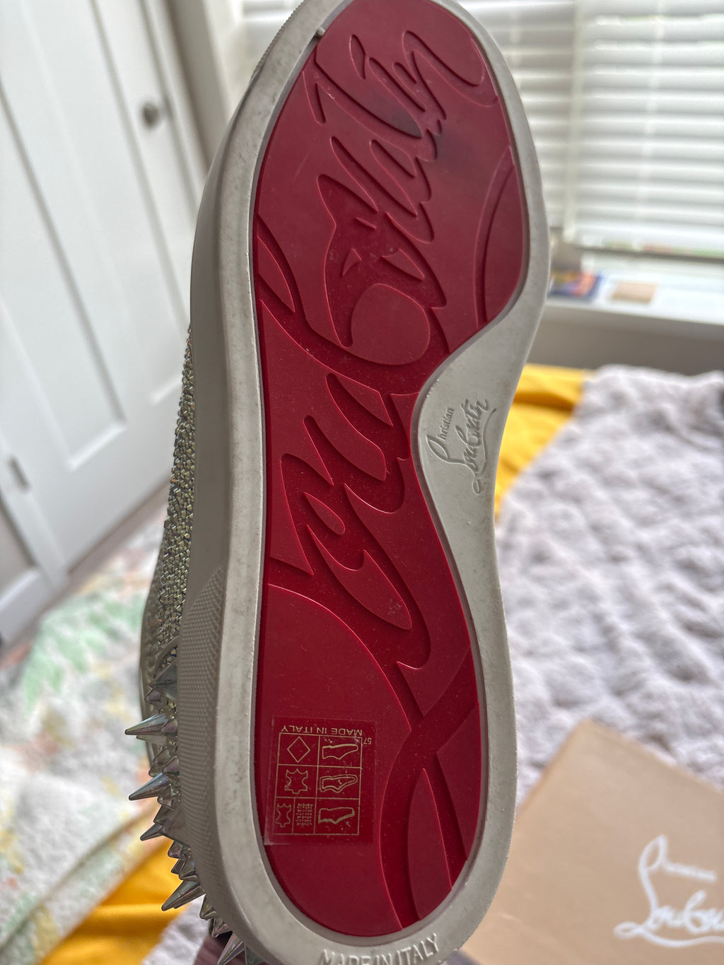 Christian Louboutin Louis Spikes Crystal High-Top Sneakers — Size 46