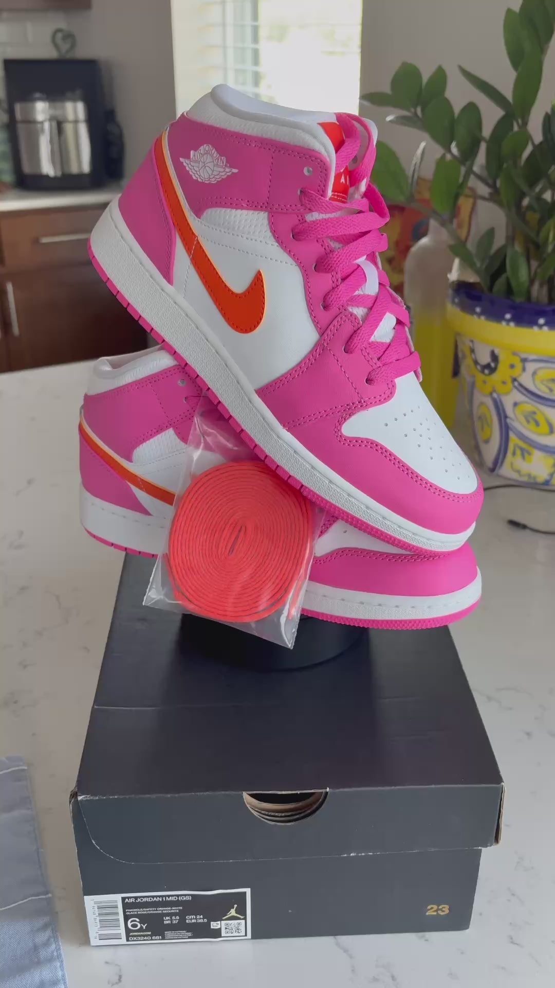 Air Jordan 1 Mid "Pinksicle/Safety Orange" — Grade School Size 6Y